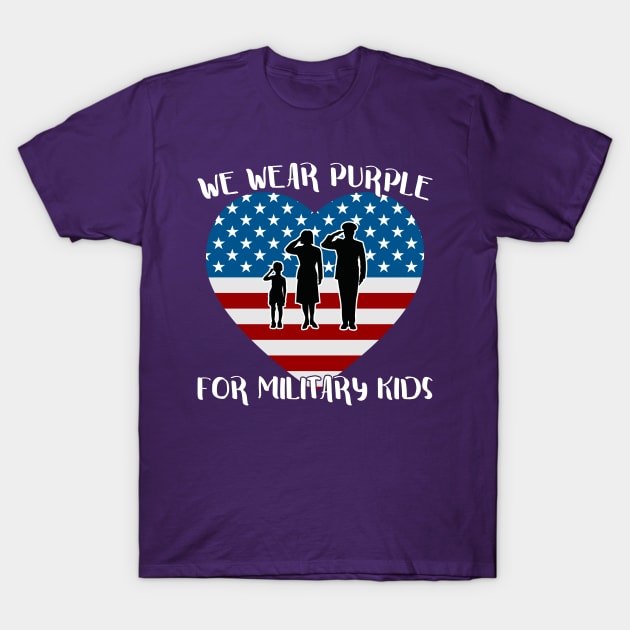 We Wear Purple for Military Kids Flag Month of Military T-Shirt by Beautiful Butterflies by Anastasia